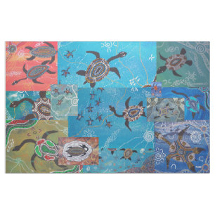 Turtle Dreaming Collage Aboriginal Fabric Tyg