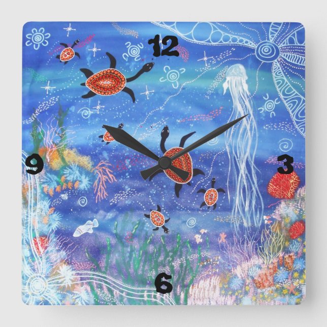 Turtle Dreaming Wall Clock Fyrkantig Klocka (Framsida)