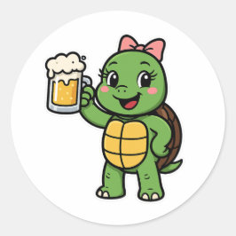 Turtle drinking beer runt klistermärke