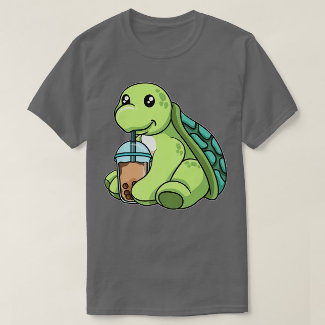 Turtle Drinking Bubble Tea Cute Animals with Boba T Shirt (Design framsida)