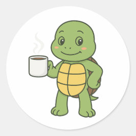 Turtle drinking coffee runt klistermärke