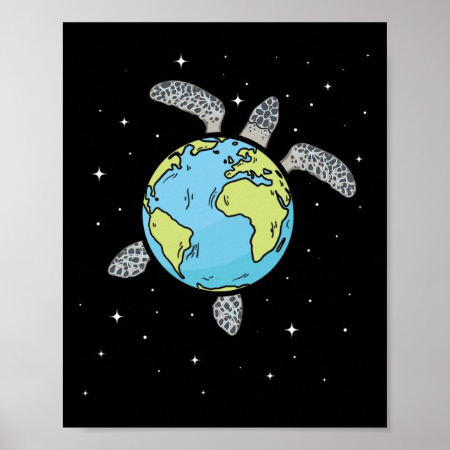 Turtle Earth Sea Turtle Earth Day Turtle Planet Poster (Framsidan)