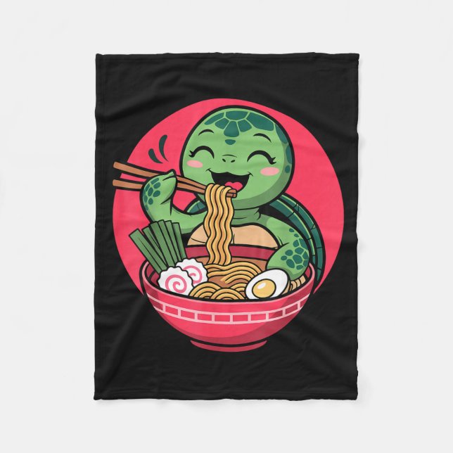 Turtle Eating Ramen Kawaii Turtle Japanese Kawaii  Fleecefilt (Framsidan)