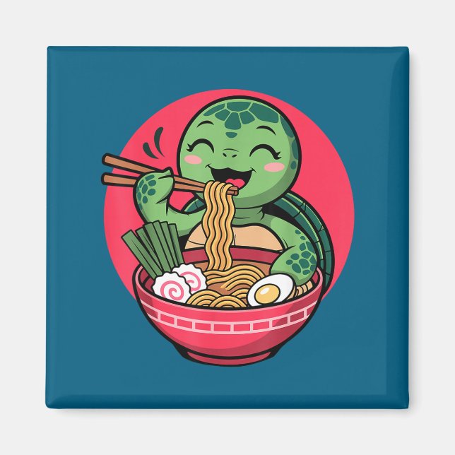 Turtle Eating Ramen Kawaii Turtle Japanese Kawaii  Magnet (Framsidan)