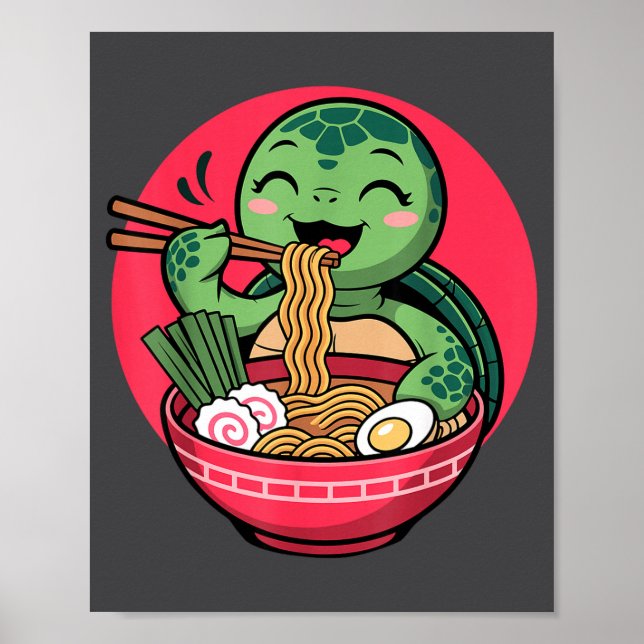 Turtle Eating Ramen Kawaii Turtle Japanese Kawaii  Poster (Framsidan)