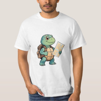 Turtle Explorer with Map – Cute Travel Art. T Shirt