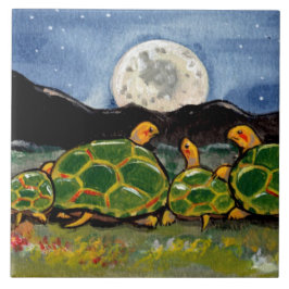 Turtle Family and Måne Night Scene 6-tums Tile Tri Kakelplatta