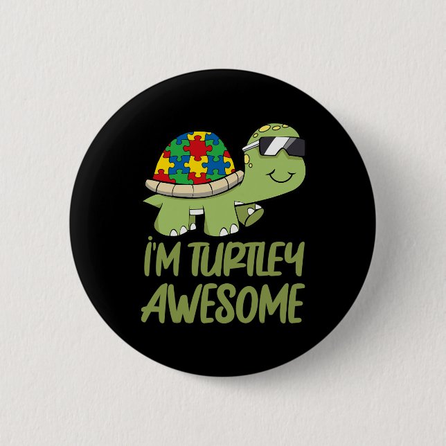 Turtle Fantastisk Autism Awareness Puzzle Biet Knapp (Framsida)