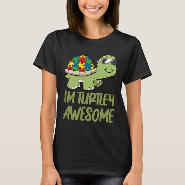 Turtle Fantastisk Autism Awareness Puzzle Biet T Shirt (Framsida)