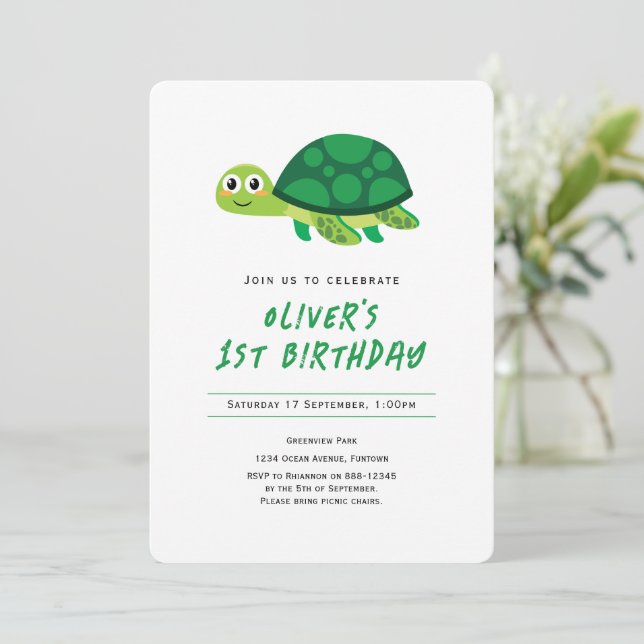 Turtle First födelsedagsinbjudan Inbjudningar (Stående Fram)
