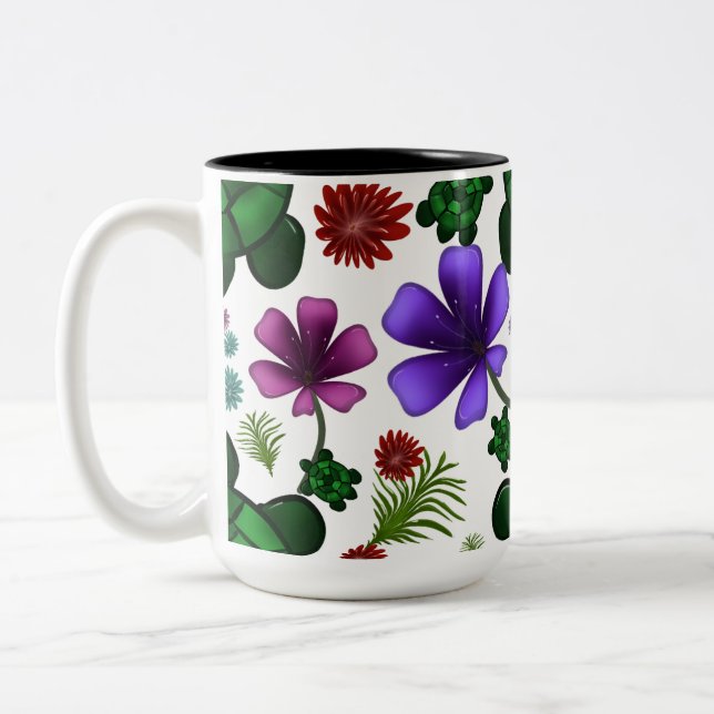 Turtle floral pattern  Två-Tonad mugg (Vänster)