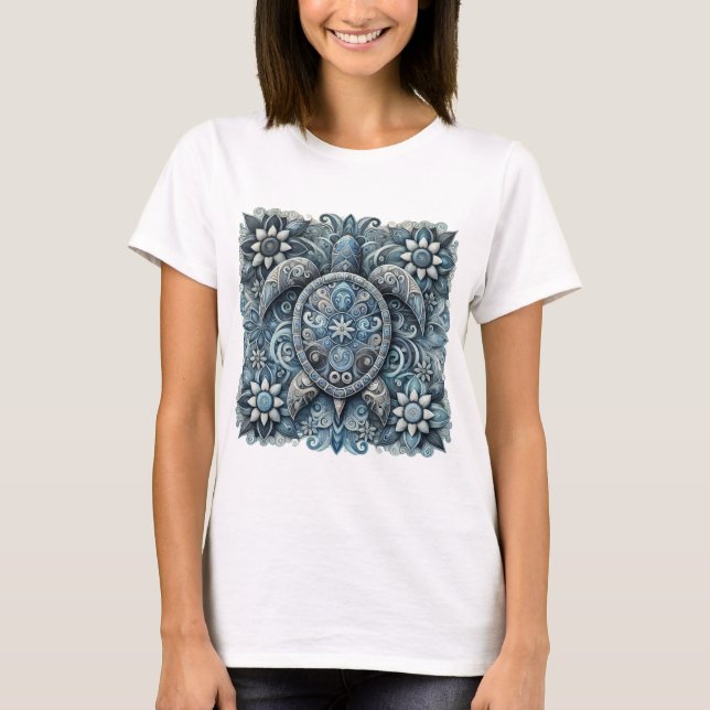 Turtle Flowers - vita T Shirt (Framsida)
