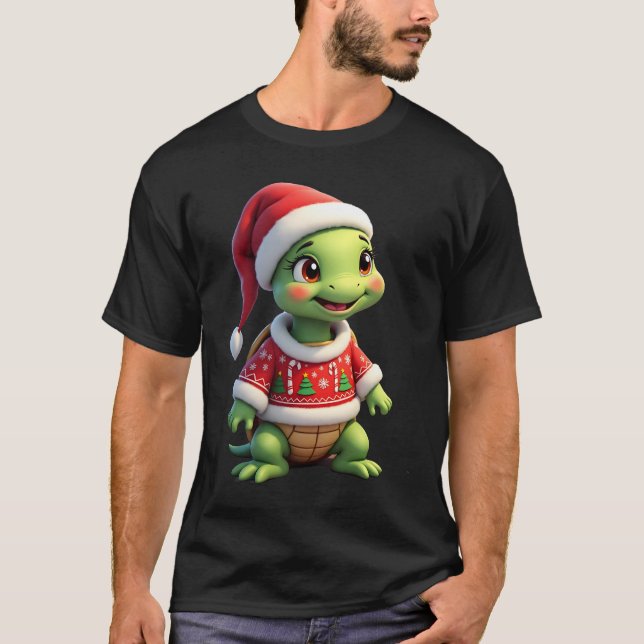 Turtle Fula Tröja Santa Hatt Jul T-Shirt (1 (Framsida)