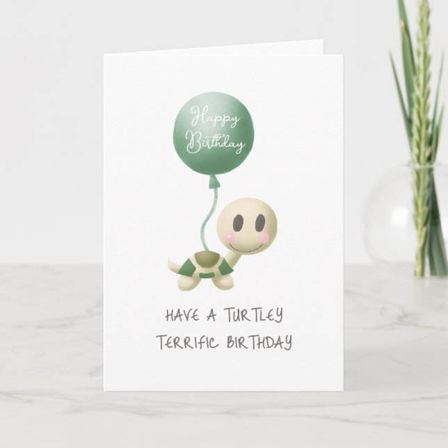 Turtle Funny Punny Turtley Terrific Birthday Kort (Framsida)