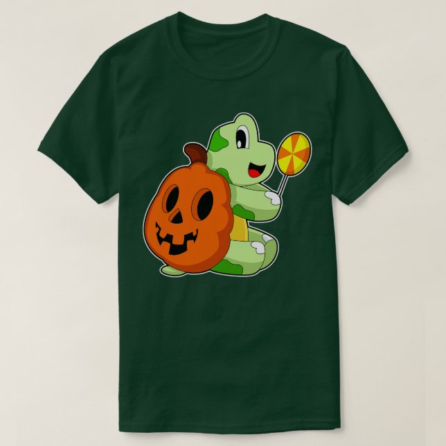 Turtle Halloween Pumpkin Lollypop T Shirt (Design framsida)