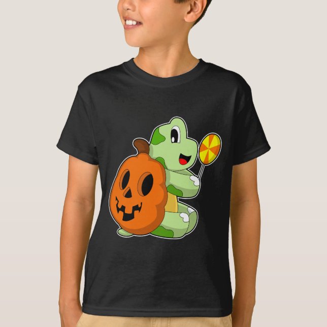 Turtle Halloween Pumpkin Lollypop T Shirt (Framsida)
