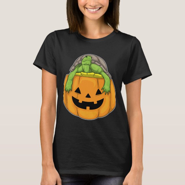 Turtle Halloween Pumpkin T Shirt (Framsida)