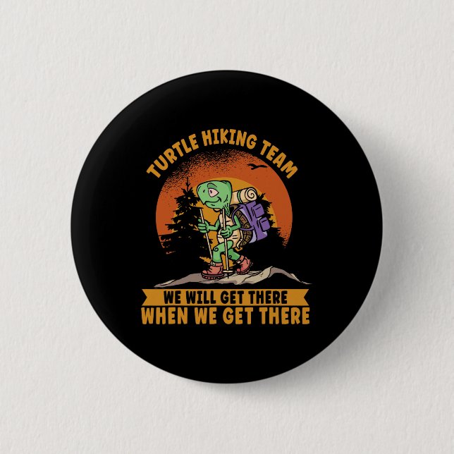 Turtle Hiking Team. Funny Hiker Knapp (Framsida)
