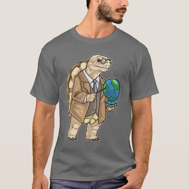 Turtle History Teacher Globe T Shirt (Framsida)