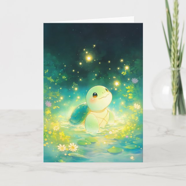 Turtle i en Dreamy Starry Pond Kort (Framsida)
