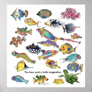 Turtle Imagination Tecknad Fish Art Art Poster