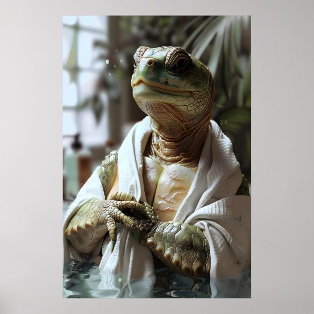 Turtle in Bathrobe Art Print, Humorous Animal Poster (Framsidan)