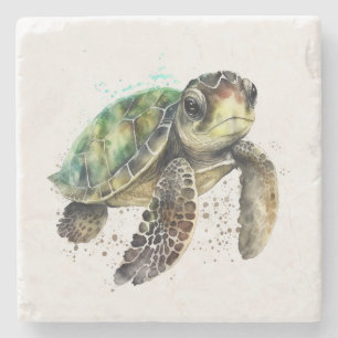 Turtle in Watercolor Stone Underlägg