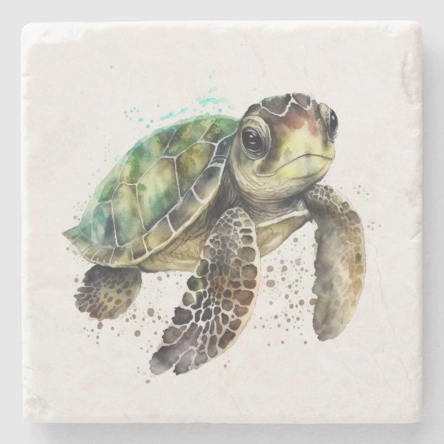 Turtle in Watercolor Stone Underlägg (Framsidan)