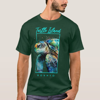 Turtle Island Borneo Watercolor Sea Turtle Portrai T Shirt