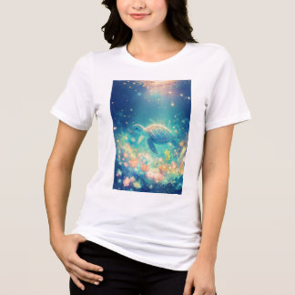 Turtle Journey through a Vibrant Undersea Garden T Shirt