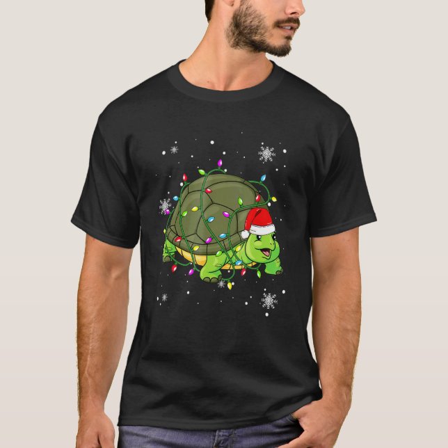Turtle jul Ljus Led Santa Hat jul T Shirt (Framsida)