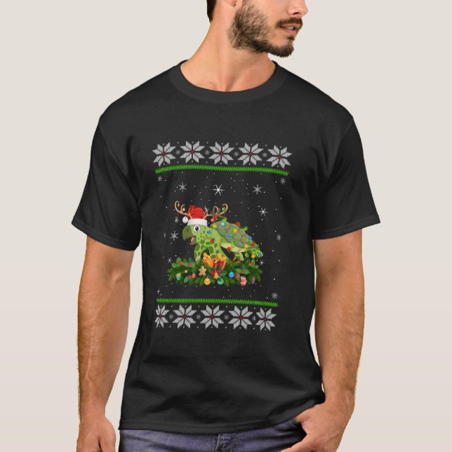 Turtle jul Ljus Reindeer Santa Hat Turtle T Shirt (Framsida)