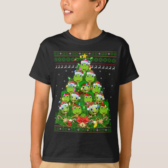 Turtle Julafton Lighting Träd Santa Turtle Ugly Kr T Shirt (Framsida)