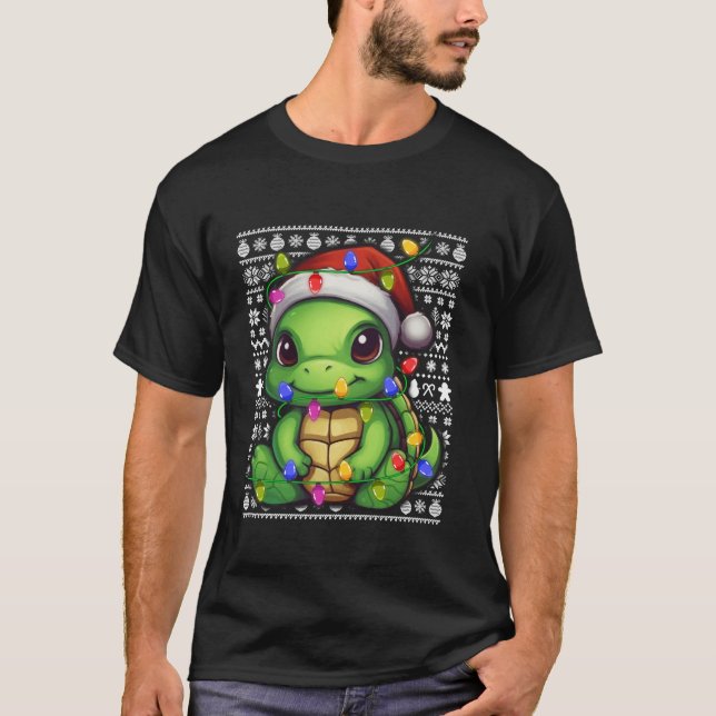 Turtle Julafton Ljus Ugly Sweater Stil Funny Turtl T Shirt (Framsida)
