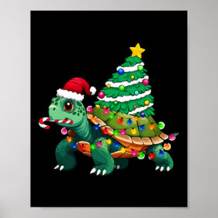 Turtle Julgran Ljus Santa Hat Turtle Ocea Poster