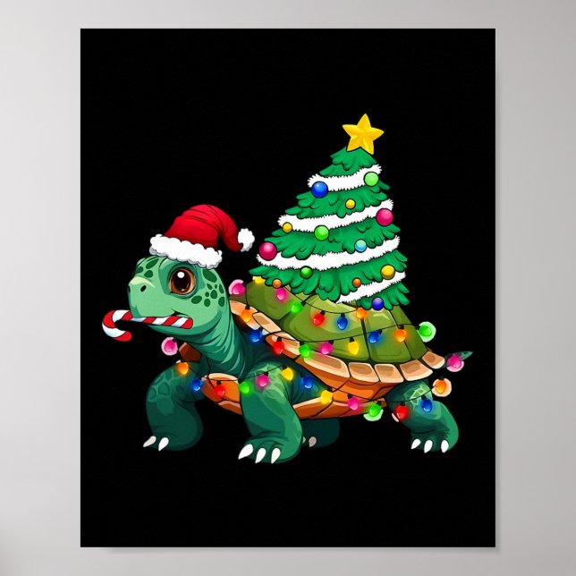 Turtle Julgran Ljus Santa Hat Turtle Ocea Poster (Framsidan)