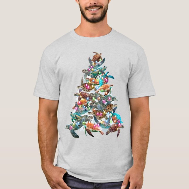 Turtle Julgran Ornament Julafton Träd Toppers T Shirt (Framsida)