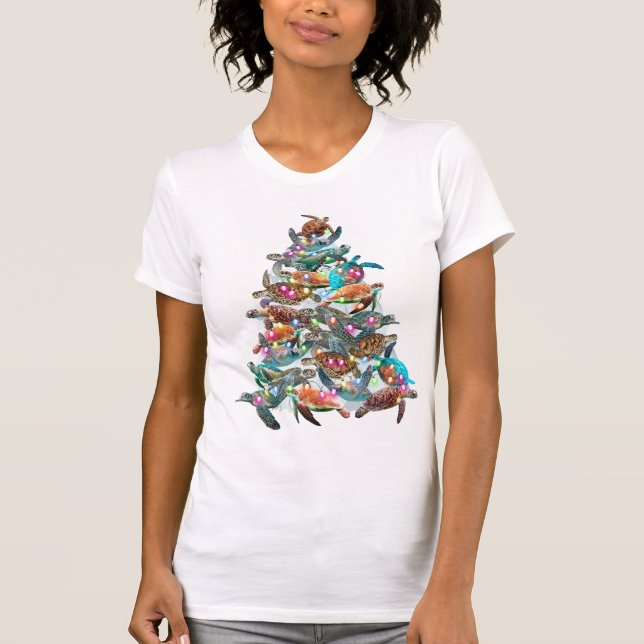 Turtle Julgran Ornament Julafton Träd Toppers T Shirt (Framsida)