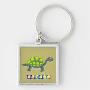 Turtle Keychain Fyrkantig Silverfärgad Nyckelring