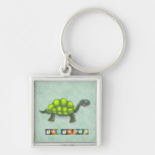 Turtle Keychain Fyrkantig Silverfärgad Nyckelring