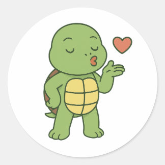 Turtle Kiss Runt Klistermärke
