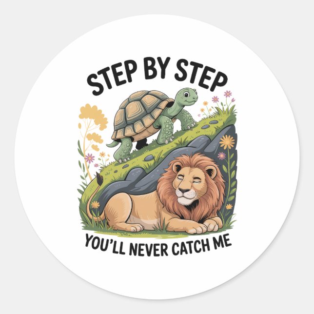 Turtle Lejon Funny Runt Klistermärke (Framsida)