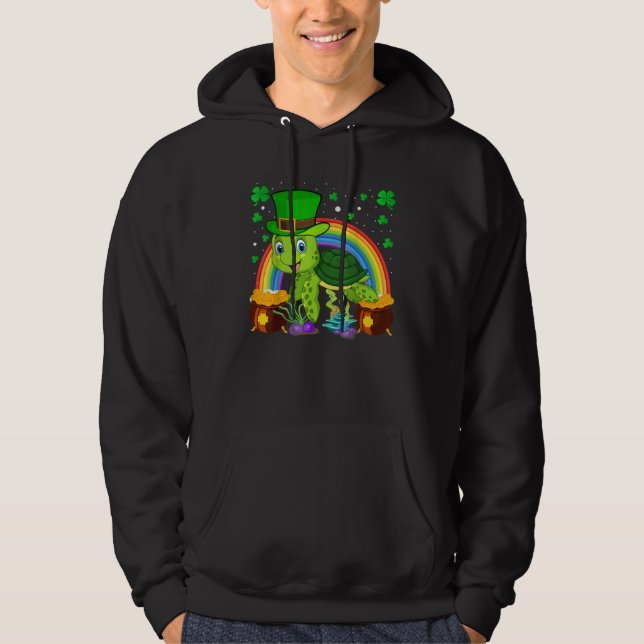 Turtle Leprechaun Hat Turtle Rainbow St Patrick's  Hoodie (Framsida)