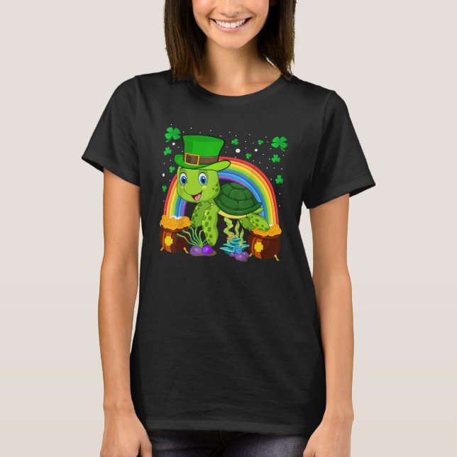 Turtle Leprechaun Hat Turtle Rainbow St Patrick's  T Shirt (Framsida)