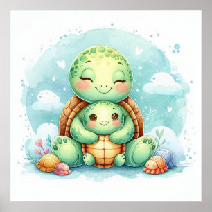 Turtle mamma och Baby Poster