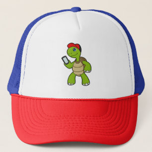 Turtle med Mobil och hög Keps