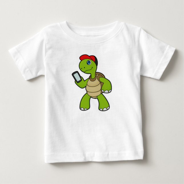 Turtle med Mobil och hög T Shirt (Framsida)