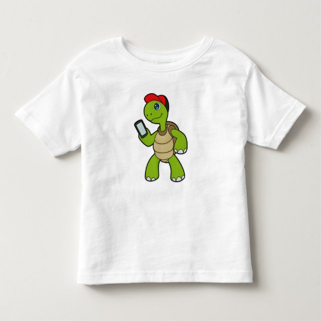 Turtle med Mobil och hög T Shirt (Framsida)