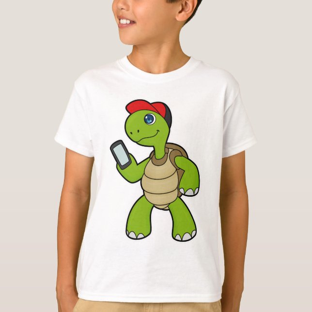 Turtle med Mobil och hög T Shirt (Framsida)