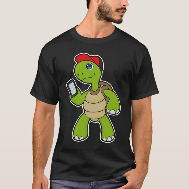 Turtle med Mobil och hög T Shirt (Framsida)